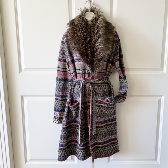 Anthropologie Sweaters - Anthropologie Angel of the North Fair Isle Faux Fur Collar Sweater Coat